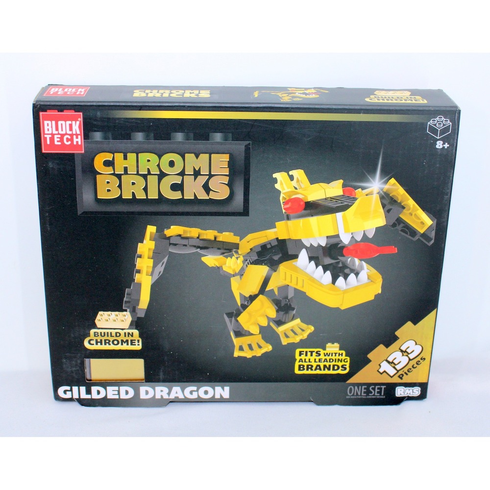 Block Tech Chrome Bricks Gilded Dragon Building Set 133 Pieces Yellow Black 8+